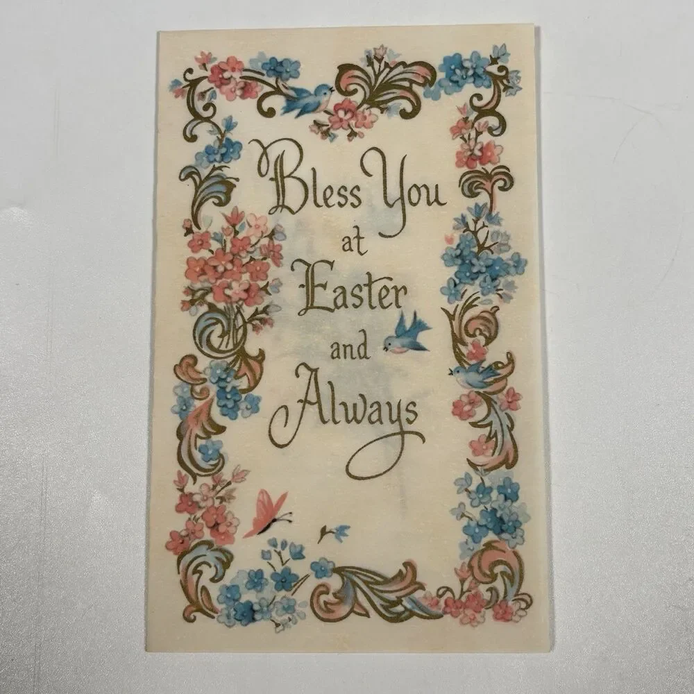 Vintage Buzza Cardozo Easter Greeting Card Bluebirds Flowers Wall Decor MCM Art